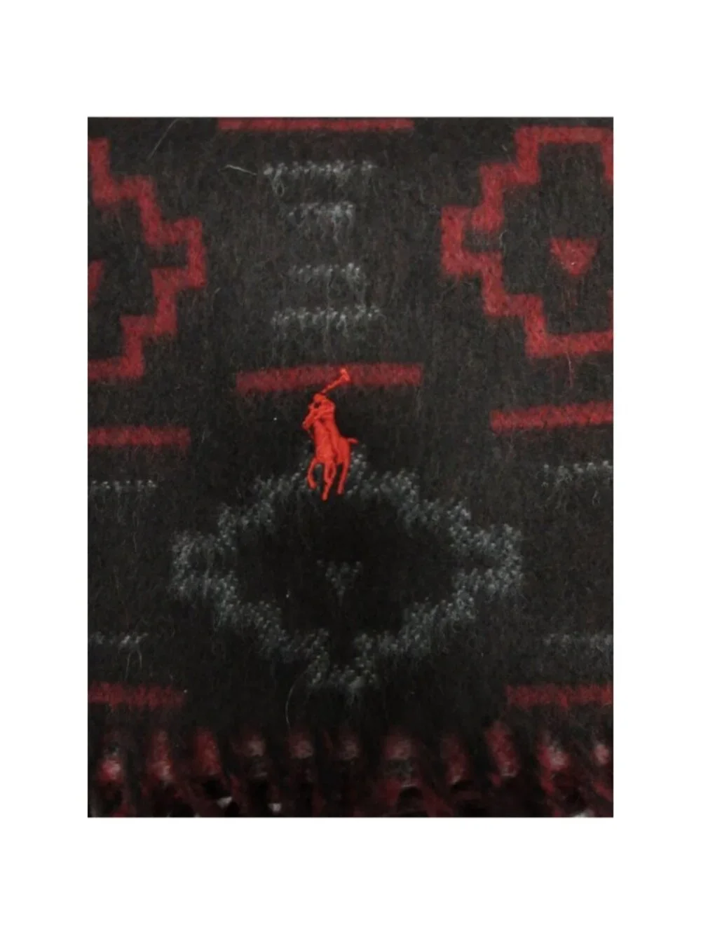 VINTAGE Polo Ralph Lauren Scarf Red Lambs Wool Southwestern Aztec 90s